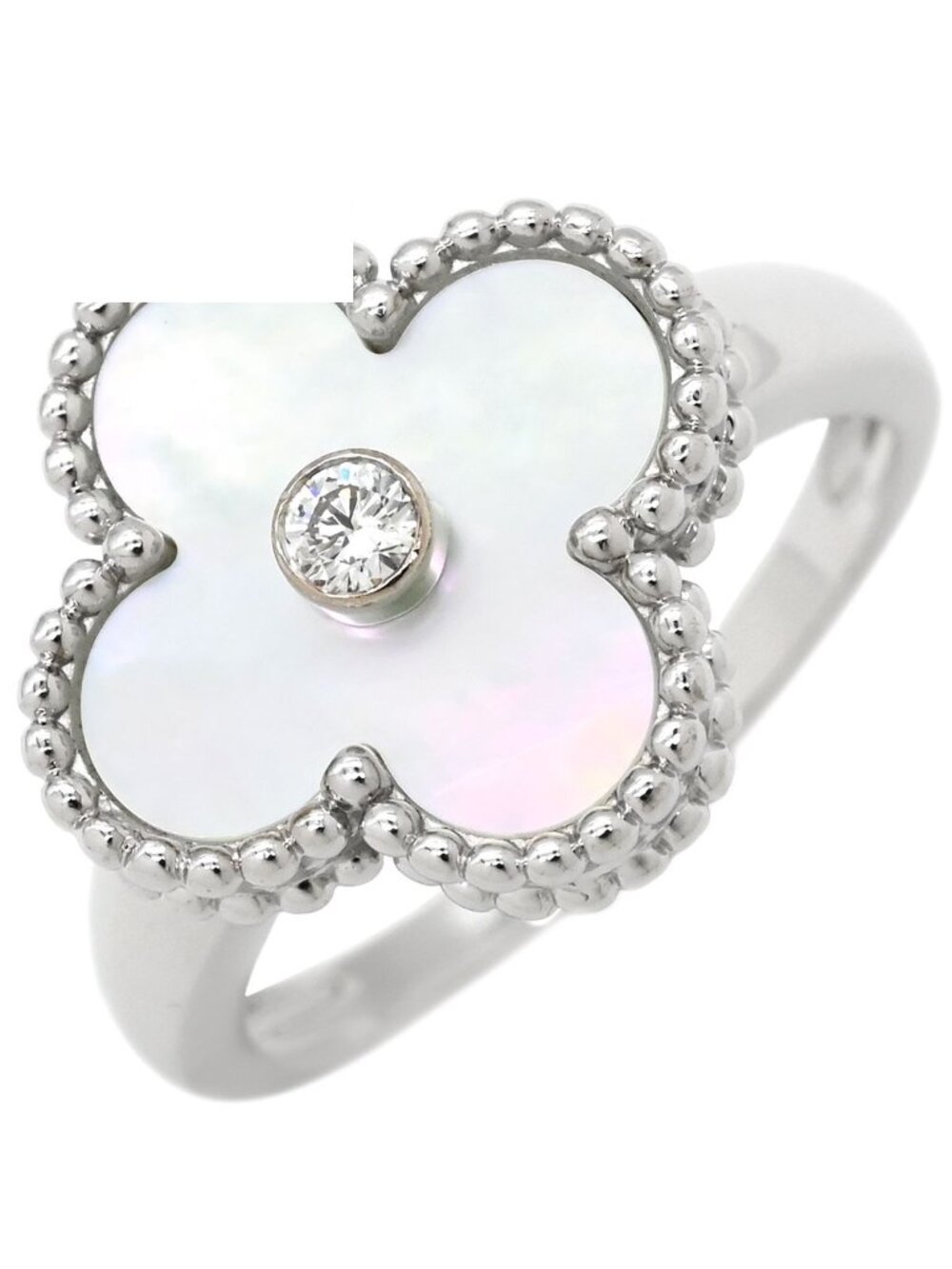Van Cleef & Arpels Ring Vintage Alhambra Pearl White Gold 52 Shell Diamond